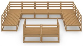 11 pcs conjunto lounge de jardim pinho maciço