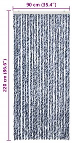 Cortina anti-insetos 90x220 cm chenille azul, branco prateado