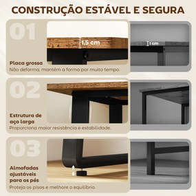 Secretária Estilo Industrial 120x60x76 cm Mesa de Computador com Estrutura de Aço Fácil de Montar Castanho Rústico
