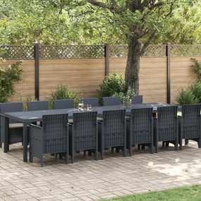 Conjunto de Jantar de Jardim de 13 Peças com Almofadas Antracite Polirattan