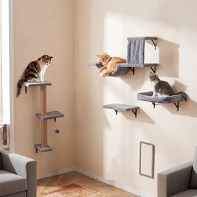Parque de Parede para Gatos, 29 x 21 x 84 cm, 5 em 1, Cinzento