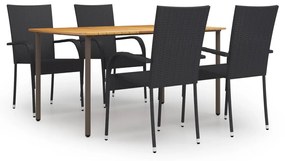 vidaXL 5 pcs conjunto de jantar para jardim vime PE preto