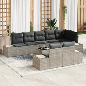 Conjunto de Sofá de Jardim 9 Peças com Almofadas Cinza Rattan