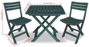 Conjunto bistrô para jardim 3 pcs plástico verde