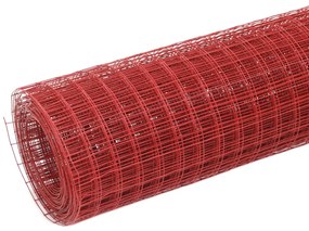 Cerca arame galinheiro 10x0,5m aço c/ revestimento PVC vermelho