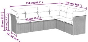 6 pcs conjunto de sofás p/ jardim com almofadões vime PE bege
