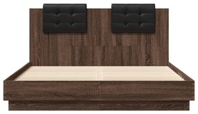 Estrutura cama cabeceira/luzes LED 150x200 cm carvalho castanho