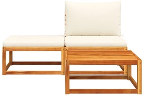 3 pcs conjunto de sofás de jardim com almofadões acácia maciça