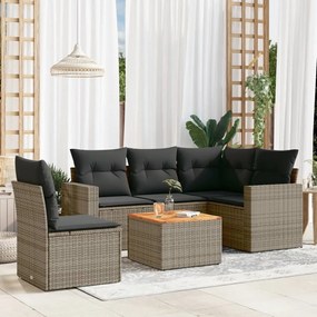 6 pcs conjunto sofás de jardim com almofadões vime cinzento