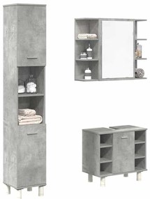 vidaXL 3 pcs conj. móveis casa banho derivados madeira cinza cimento