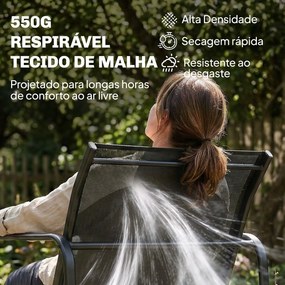 Conjunto Jardim de 4 Peças com Sofá de 2 Lugares 2 Poltronas Mesa de Vidro Temperado Tecido Textilene Respirável Cinza Escuro