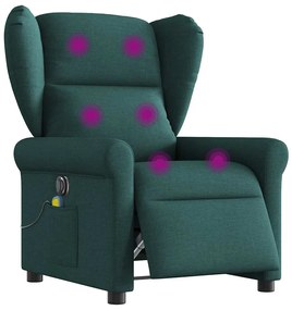 vidaXL Poltrona reclinável de massagens elétrica tecido verde-escuro