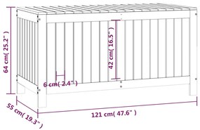 Caixa de arrumação jardim 121x55x64 cm pinho maciço cinzento