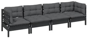 4 pcs conjunto lounge jardim c/ almofadões pinho maciço