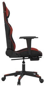 Cadeira gaming +apoio pés couro artificial preto/vermelho tinto