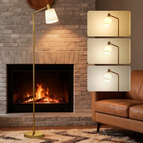 Candeeiro de Pé LED Regulável com Ecrã Giratório 350° 3 Temperaturas de Cor 3000K/4000K/6500K 45x21x148 cm Branco e Dourado