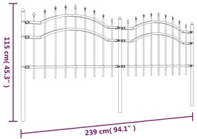 Cerca jardim c/ topo em lanças 115 cm aço revestido a pó preto