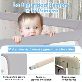 Barra segurança para cama infantil de 180 cm com elevação vertical de altura ajustável e trava de segurança dupla com impressão de folhas cinza