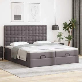 Cama otomana com colchões &amp; LEDs 180x200 cm couro artificial