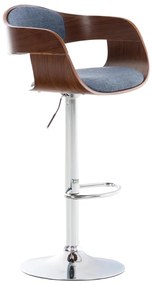 Banco de bar Kingston em tecido e com estrutura cromada 50 x 88-102 x 48 cm Azul + Cor Nogueira