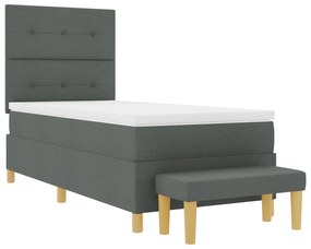 Cama Box Spring com Colchão e Banco Cinza Escuro 100x200 cm Tecido