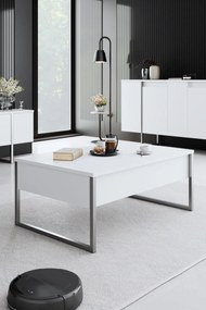 Mesa de Centro Luxe – Branco e Prateado – 90x60x40 cm