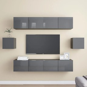 vidaXL 6 pcs conjunto de móveis de TV contraplacado cinzento brilhante