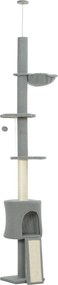 PawHut Arranhador para Gatos de Chão a Teto com Altura Ajustável de 220-240 cm Rede Plataformas em Flor Cavernas Rampa e Bola Cinza | Aosom Portugal
