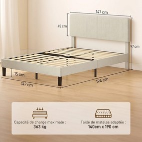Estrutura de Cama de Casal (COLCHÃO NÃO INCLUIDO), 194 x 147 x 107 cm, Cabeceira Ajustável, Cinzento-Claro