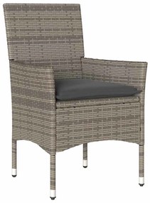 Conjunto de Jantar de Jardim 3 Peças com Almofadas Cinza de Rattan Sin