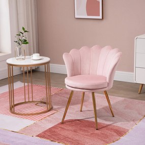 Cadeira de toucador ou sala jantarem forma de concha em veludo com pés em metal dourado 67 x 64  x 77  cm, rosa pálido