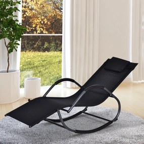 Espreguiçadeira de jardim Cadeira de balanço com braços para exterior Preto