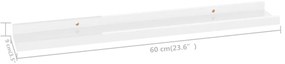 Prateleiras de parede 2 pcs 60x9x3 cm branco brilhante
