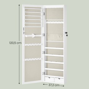 Armário suspenso para joias com espelho para montagem na parede 37 x 10 x 120 cm Branco + Bege