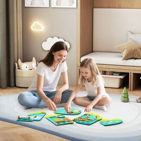 Painéis de atividades com dinossauros para crianças Quadro sensorial Montessori de madeira 11 em 1 para educação e desenvolvimento infantil Verde