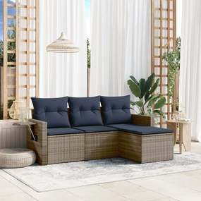 vidaXL 4 pcs conjunto sofás p/ jardim c/ almofadões vime PE cinzento