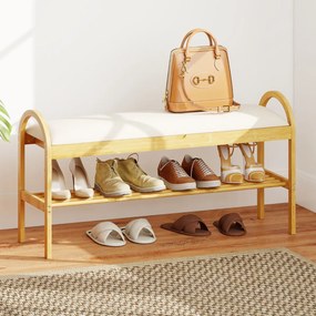 Banco de bambu para sapatos 101 x 31 x 51 cm com tampa rebatível acolchoada, compartimento oculto para sala Bege