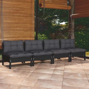 vidaXL Sofá de jardim 4 lugares com almofadões antracite pinho maciço