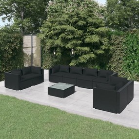 vidaXL 9 pcs conjunto lounge de jardim c/ almofadões vime PE preto