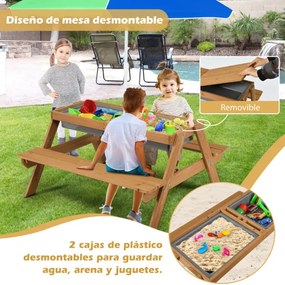 Mesa de piquenique infantil 3 em 1 com guarda-sol removível e ajustável de altura de 117 a 187 cm Mesa de madeira para pátio de jardim Multicolorido