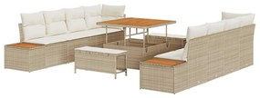 Conjunto de Sofá de Jardim vidaXL com Almofadas Bege Vime Sintético Ac