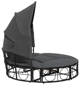 Cama lounge de exterior c/ toldo e almofadões vime PE preto