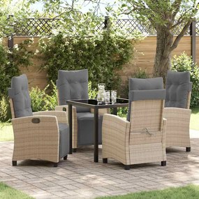 vidaXL Conjunto de Jantar para Jardim 5 pcs Bege vime PE