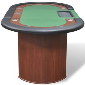Mesa poker 10 jogadores c/ área crupiê e tabuleiro fichas verde