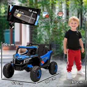 Carro Elétrico para Crianças 12V com 2 Motores Controlo Remoto 2,4G Velocidade até 7 km/h e USB 96x61x56 cm Azul