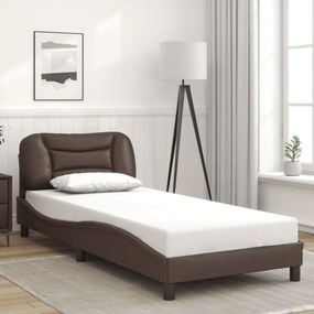 vidaXL Estrutura cama c/ cabeceira 90x200 cm couro artificial castanho