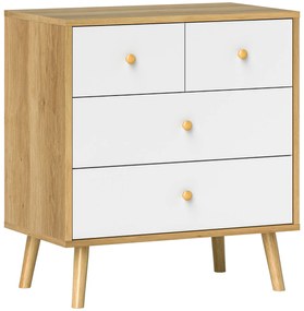 HOMCOM Cômoda de 4 Gavetas com Puxadores de Madeira Cómoda Estreita para Sala Corredor 60x35x65 cm Madeira e Branco