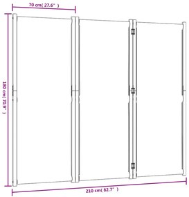 Divisória/biombo com 3 painéis 210x180 cm cinzento claro