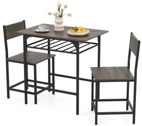 Conjunto de mesa de 3 peças com altura de balcão e suporte para vinhos - marrom