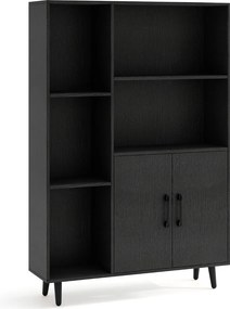 Estante com portas duplas 80 x 23,5 x 119 cm com 5 compartimentos abertos Preto